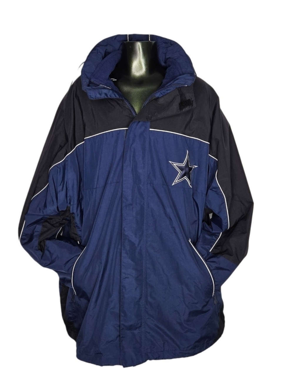 NFL Dallas Cowboys Blue & Black Hooded Raincoat Fleece 2 in 1 Jacket Size XXL